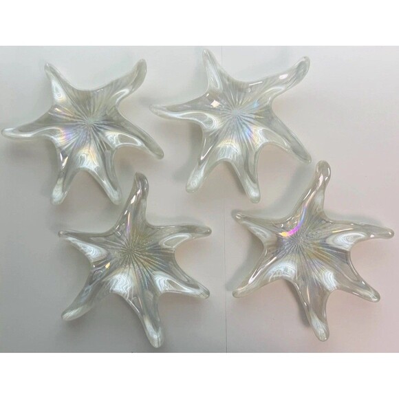 Akcam Turkish Glass 4 NEW Starfish Dishes / Plates Pearlescent White Star Fish - Picture 2 of 7